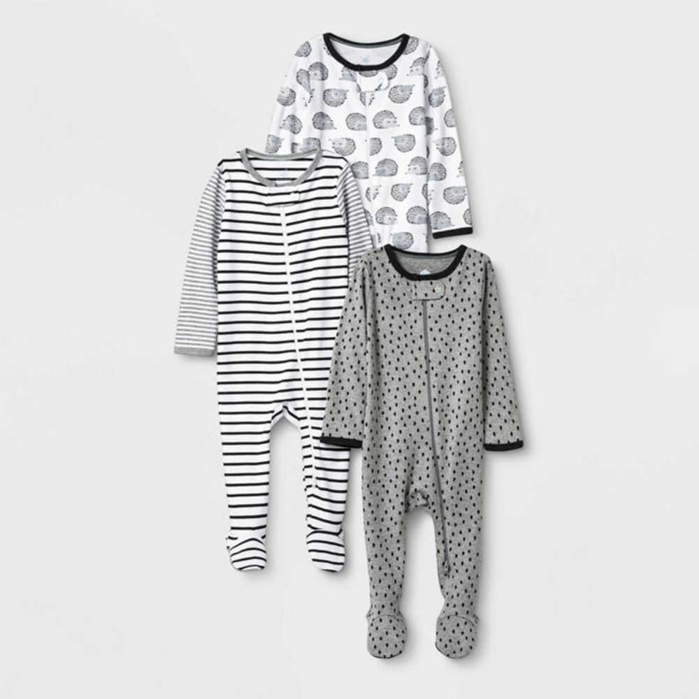 3 Cloud Island Footed Onesies (0-3 Months)